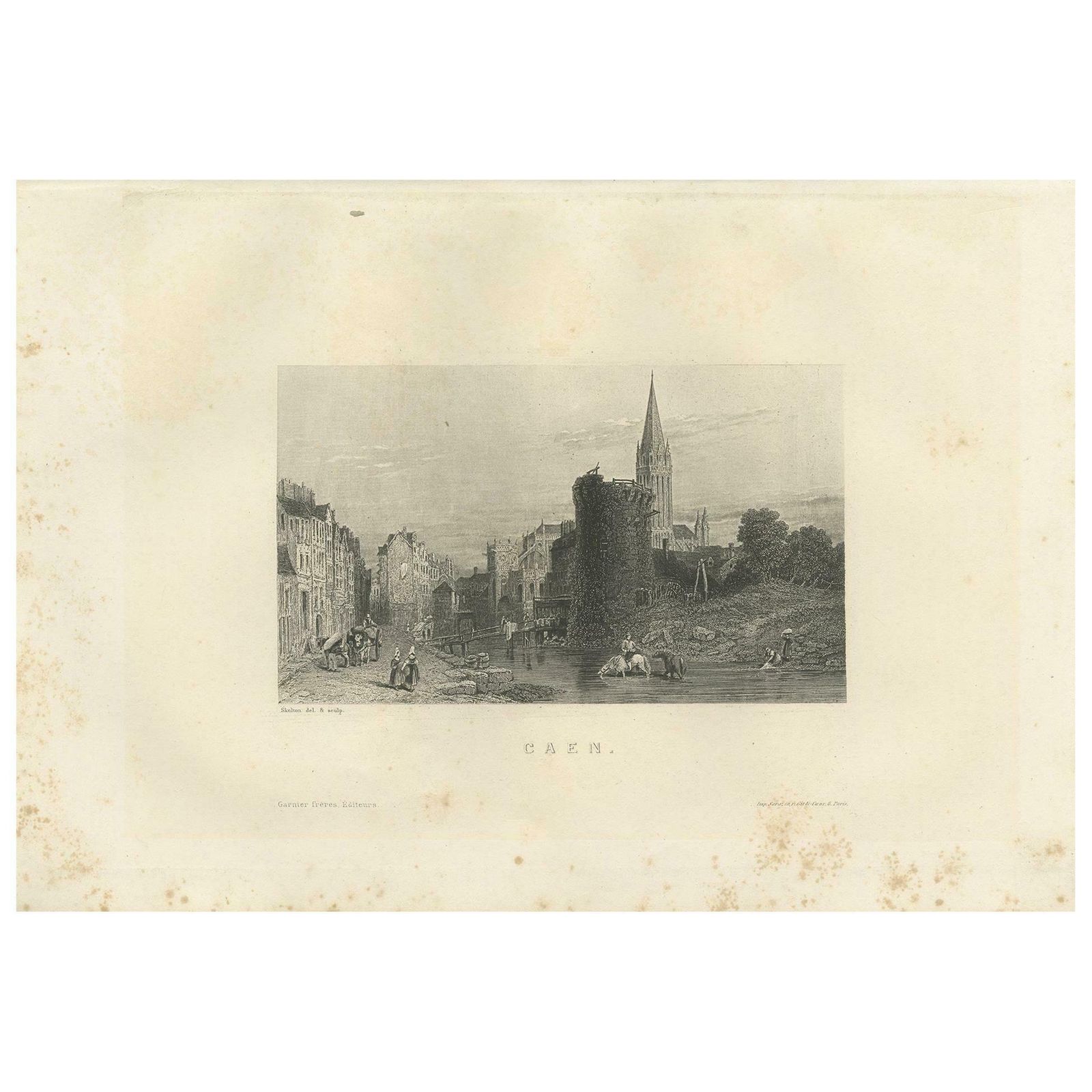 Antique Print Of The City Of Caen By Grégoire, 1883
