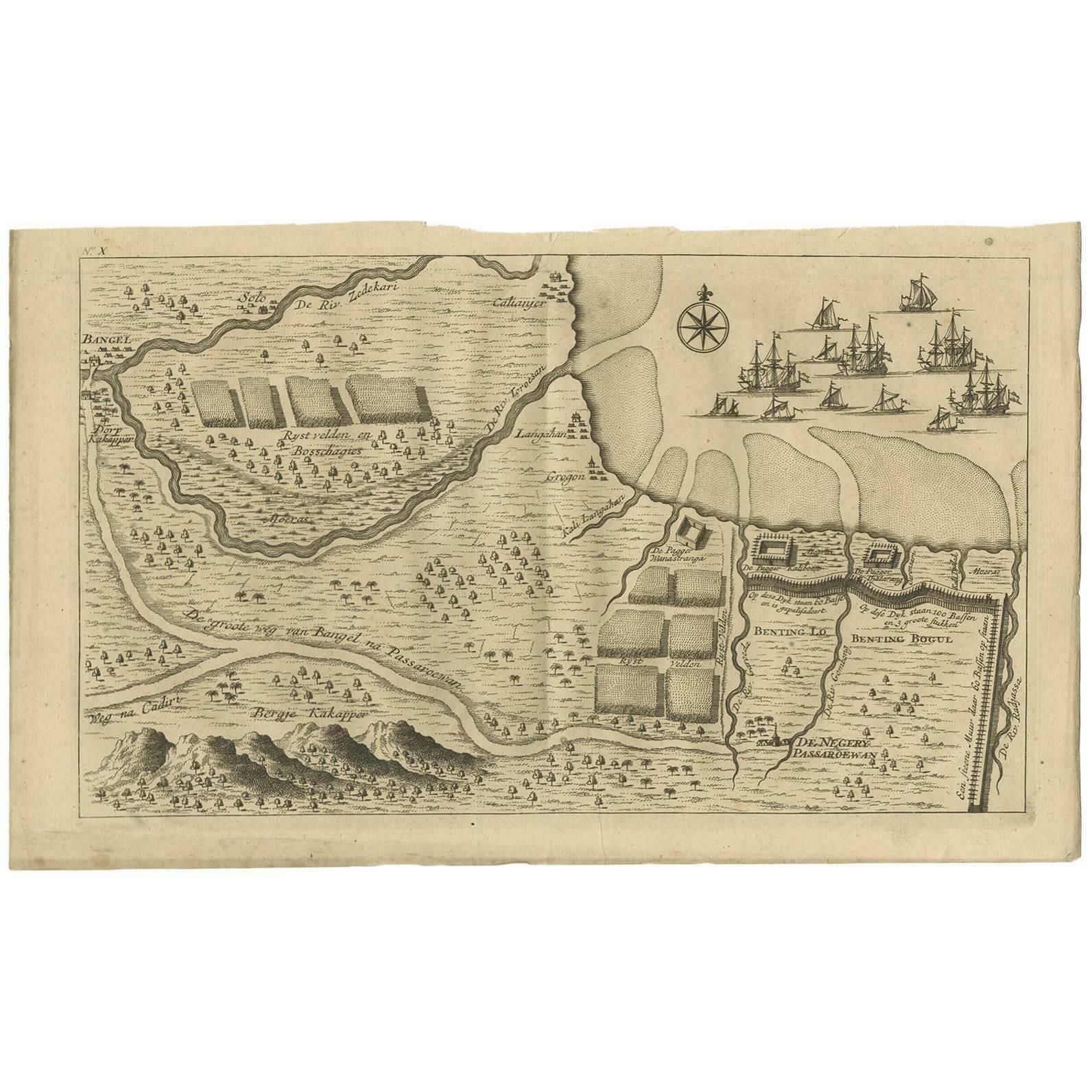 Antique Map Of The Region Aroud Pasuruan 'Indonesia' By F. Valentijn, 1726