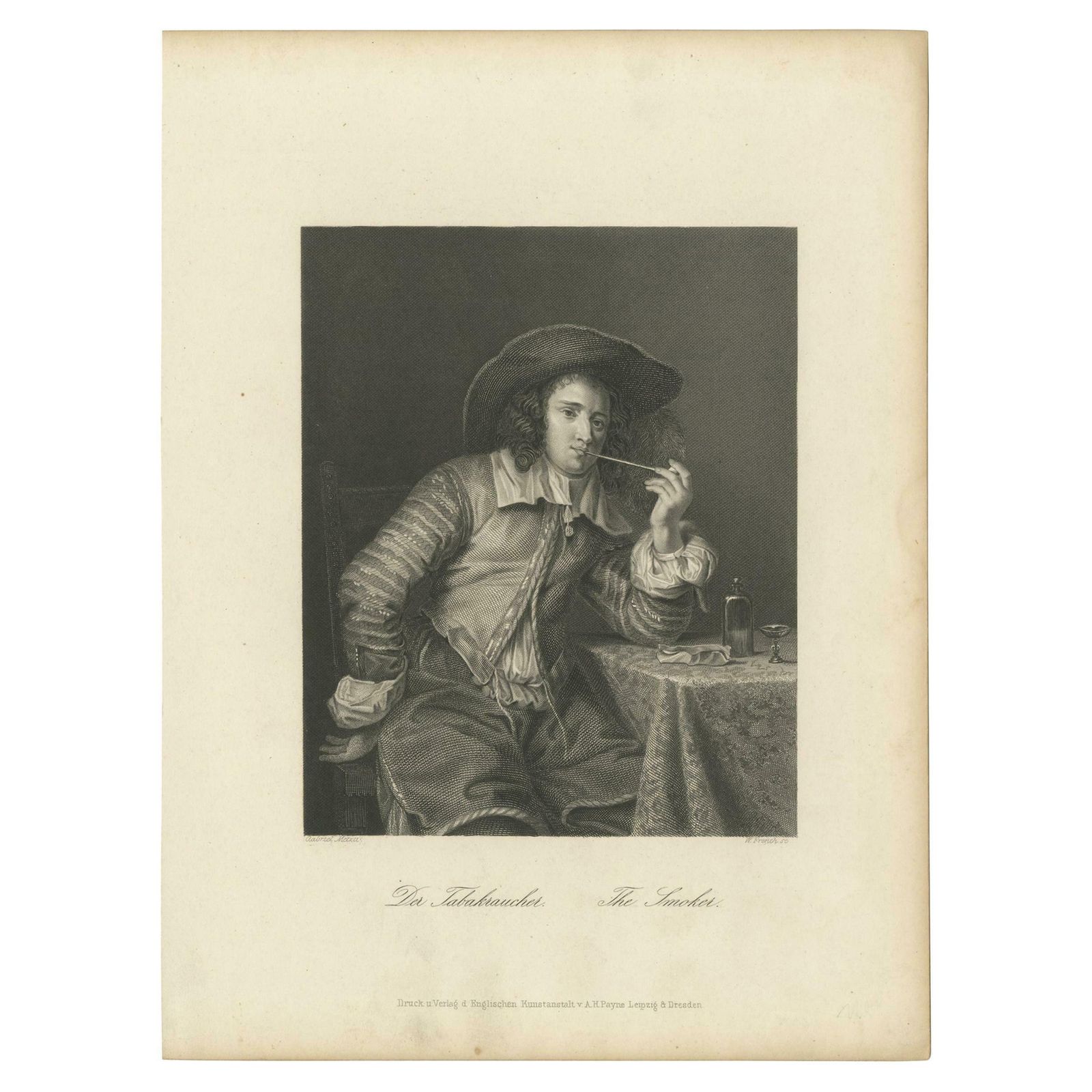 Antique Print Of A Man Smoking Tobacco By Payne 'C.1850'