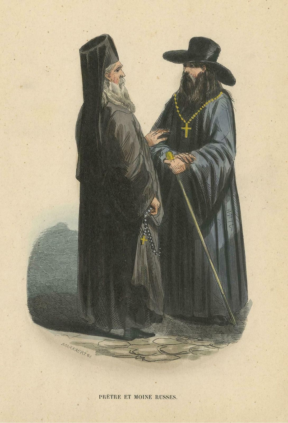 Antique Costume Print Of A Priest And Monk From Russia By Wahlen, 1843 photo furniture