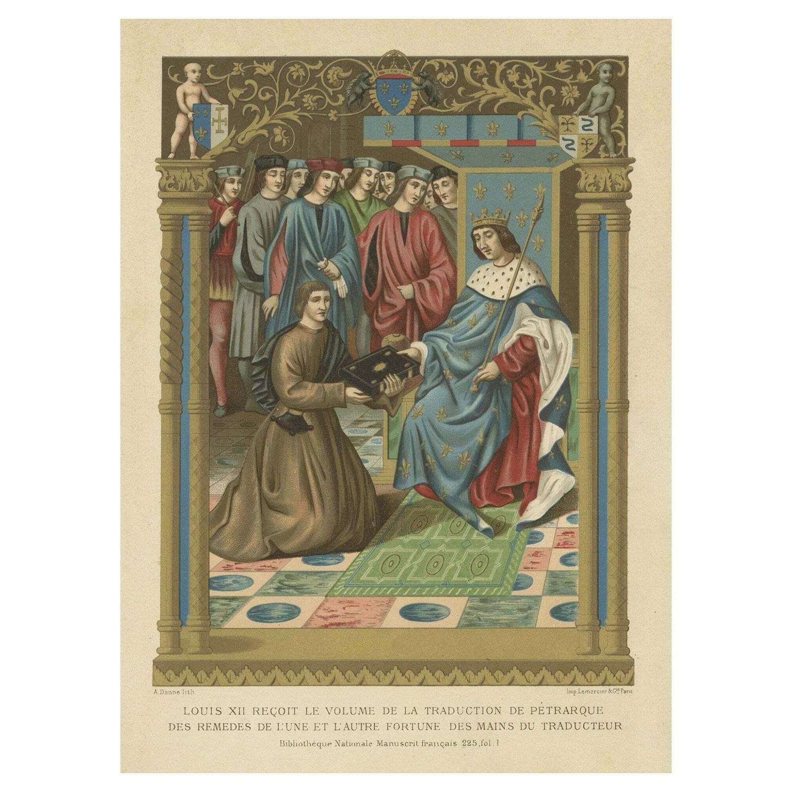 Original Antique Chromolithograph Of Louis XII, King Of France, Ca.1890