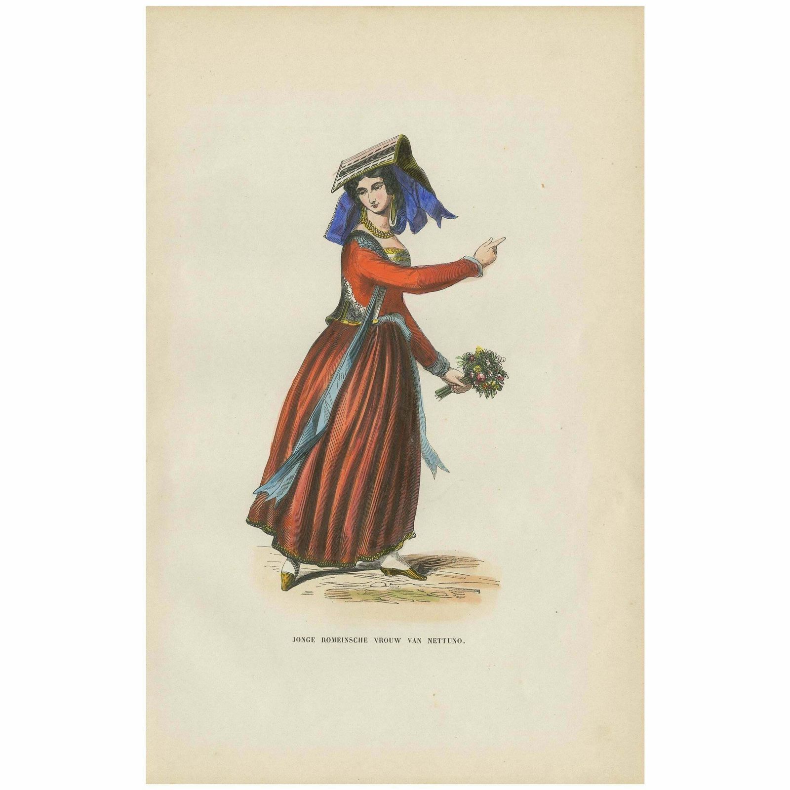 Antique Print Of A Romanian Woman From Nettuno 'Italy' By H. Berghaus, 1855