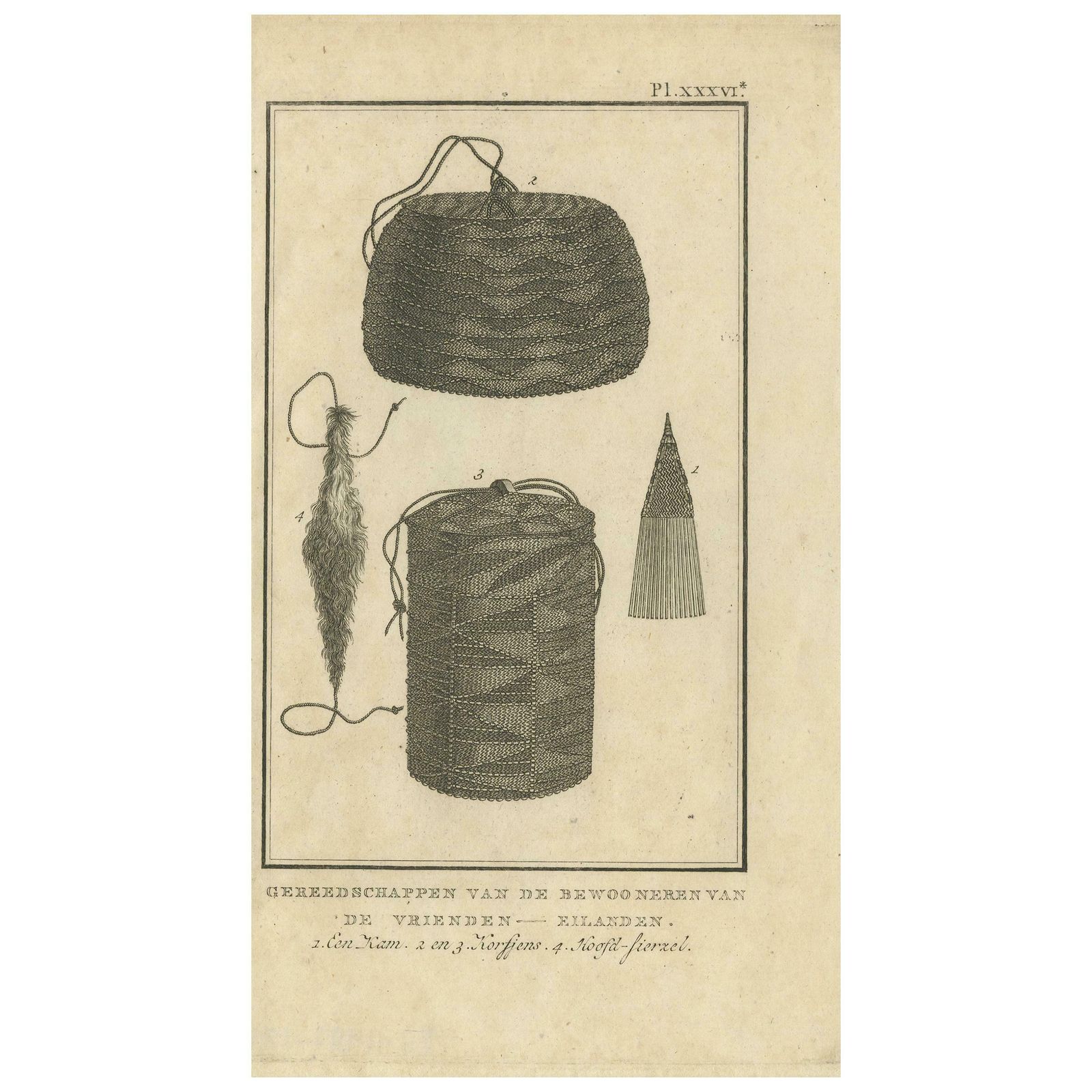 Antique Print Depicting Tools Of The Friendly Islands By Cook, 1803