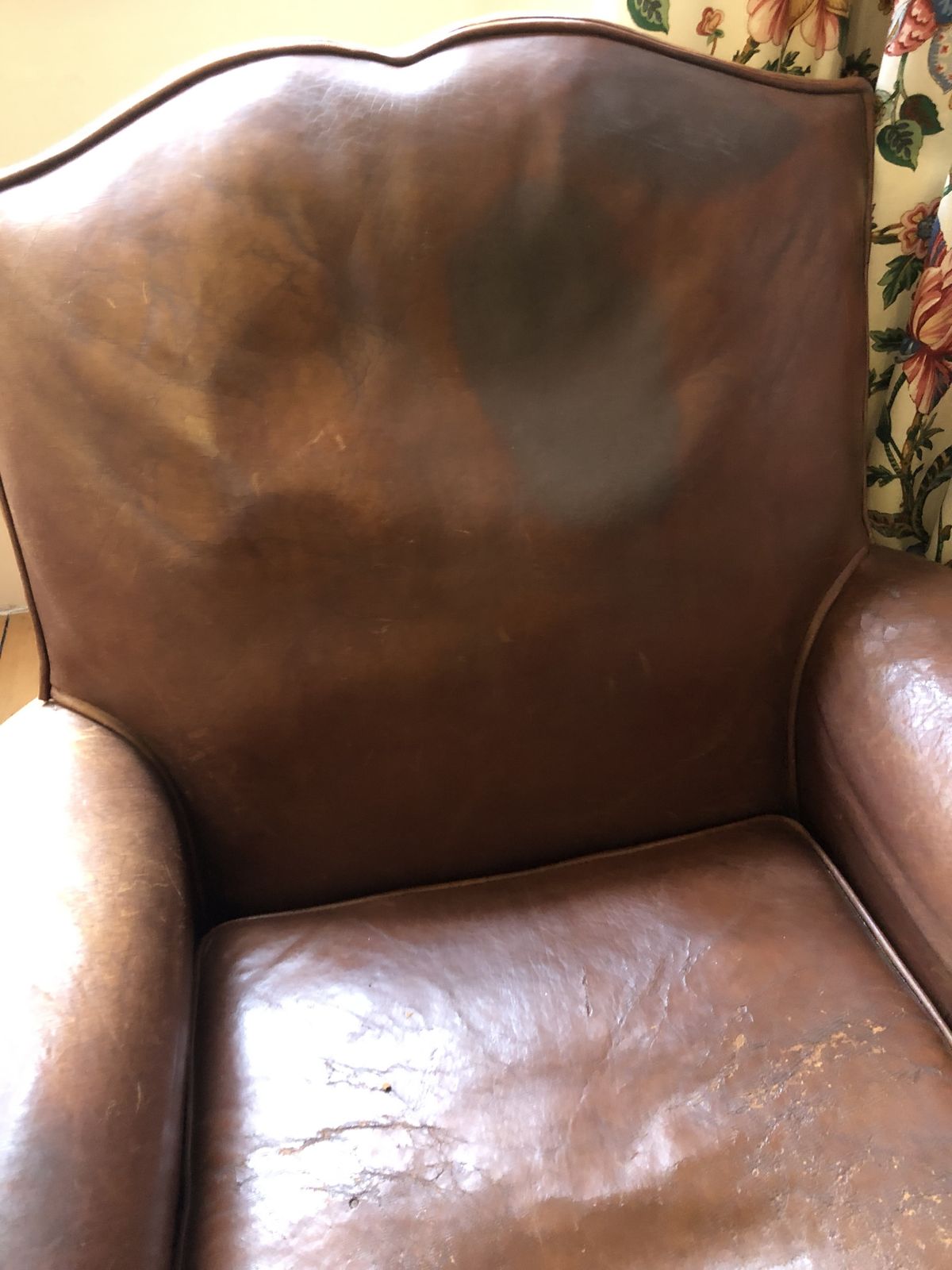 Pair French Leather Club Armchairs photo for sale
