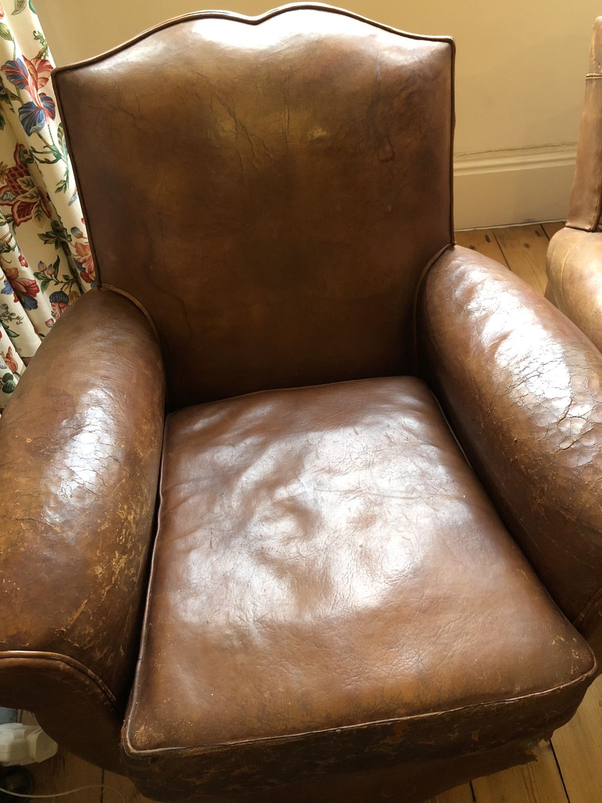 Pair French Leather Club Armchairs photo Furniture