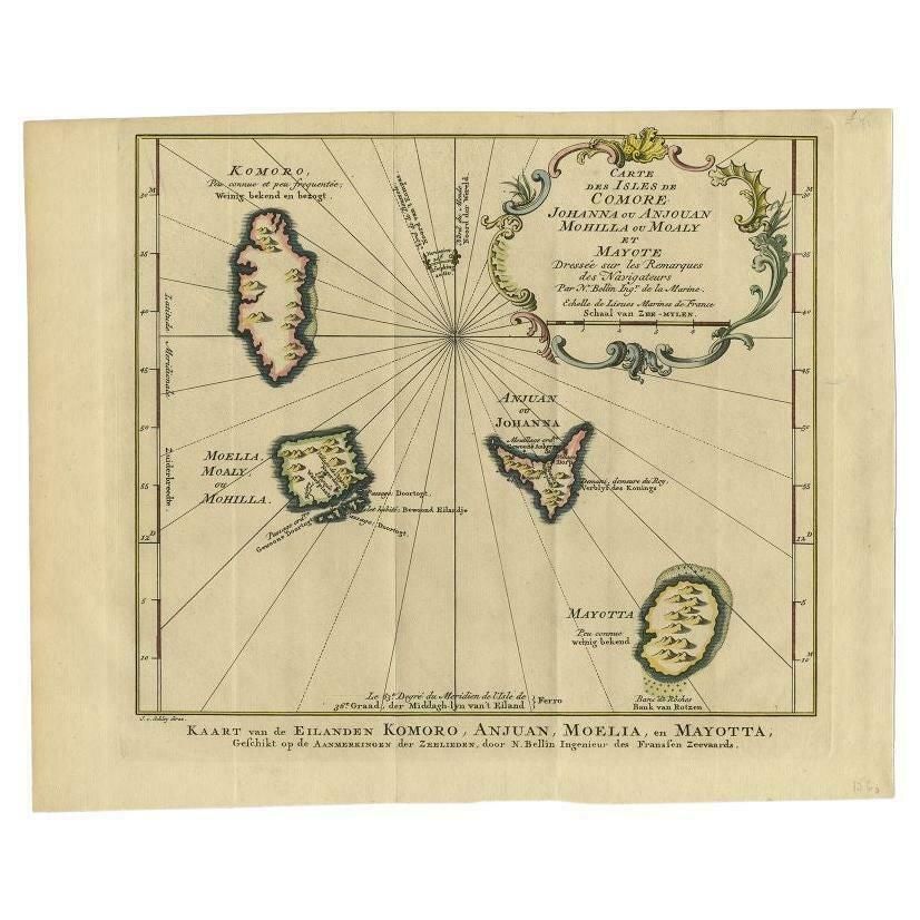Antique Map Of The Main Comoro Islands By Van Schley, 1749