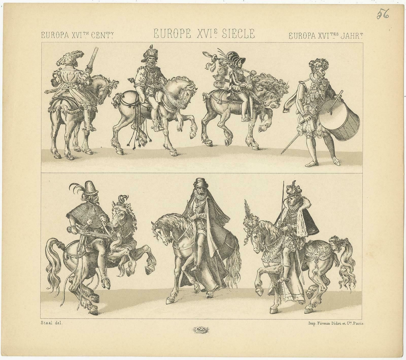 Pl 56 Antique Print Of European 16th Century Battle Costumes By Racinet photo furniture