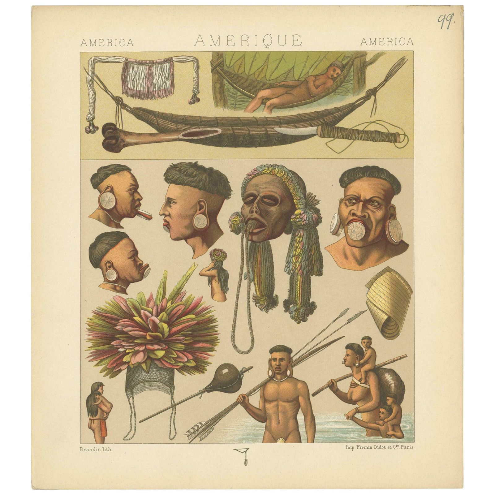 Pl. 99 Antique Print Of American Outfits (Objects) Racinet, 'Circa 1880'