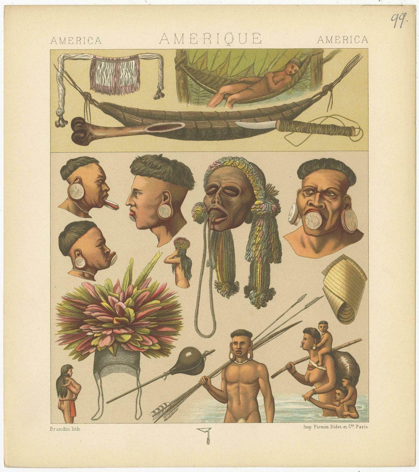 Pl. 99 Antique Print Of American Outfits (Objects) Racinet, 'Circa 1880' photo Art