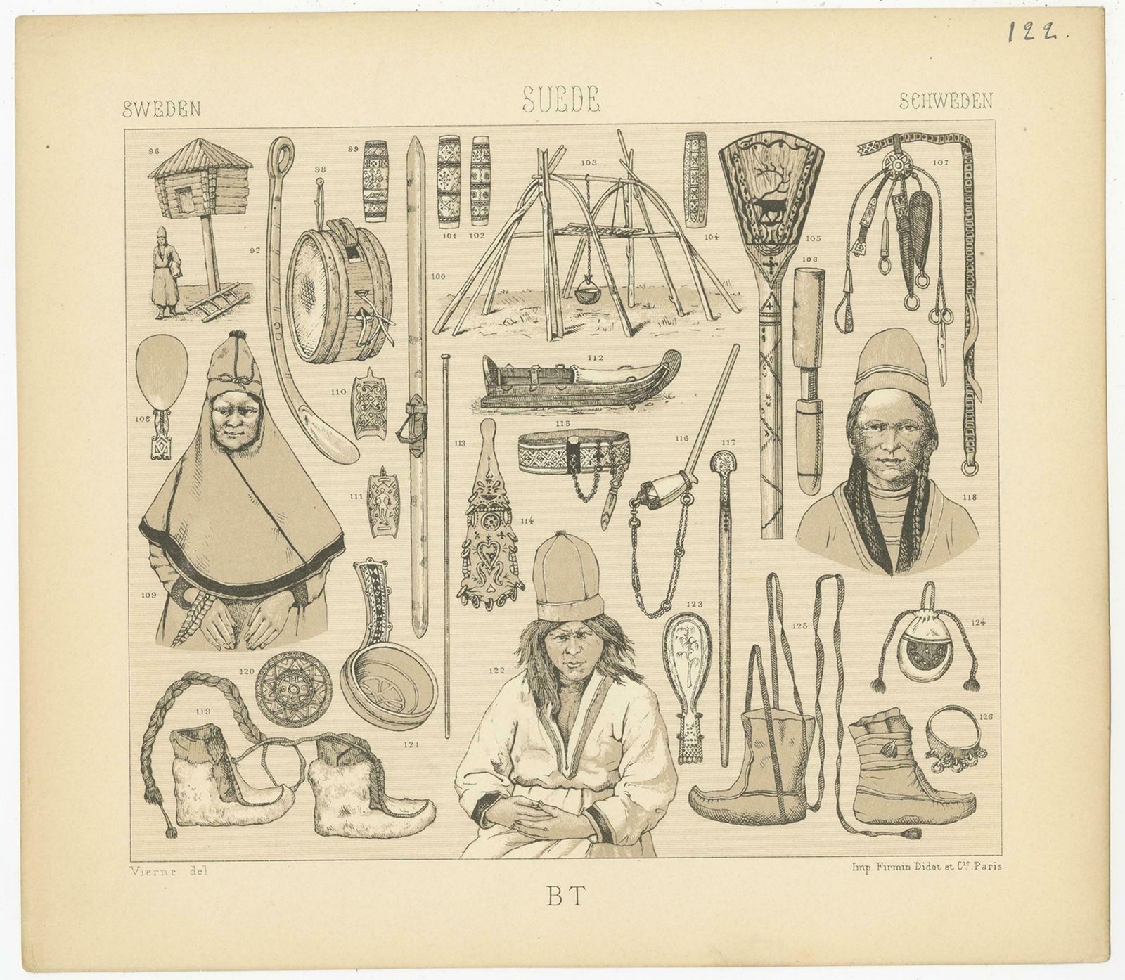 Pl. 122 Antique Print Of Swedish Tools Of Racinet, 'Circa 1880' photo for sale