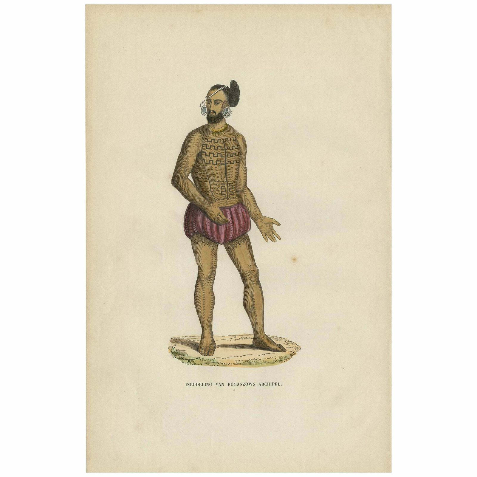 Antique Print Of An Inhabitant Of The Romanzoff Archipelago By H. Berghaus, 1855