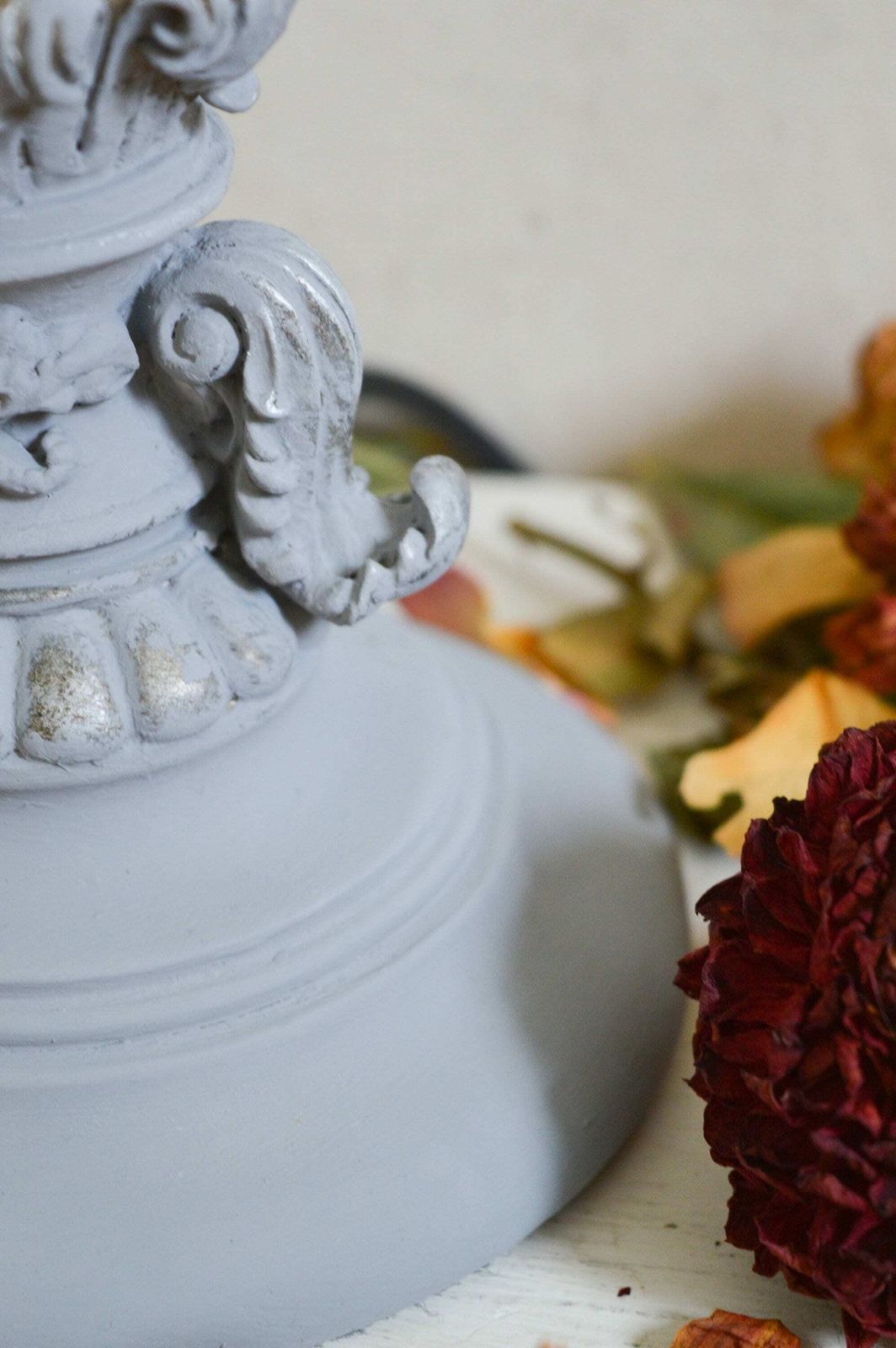 Rare Vintage French Style Large Grey Table Lamp, Ornate Scrolling Acanthus Leaves, Hand Painted Night Light With In Line Switch photo buy