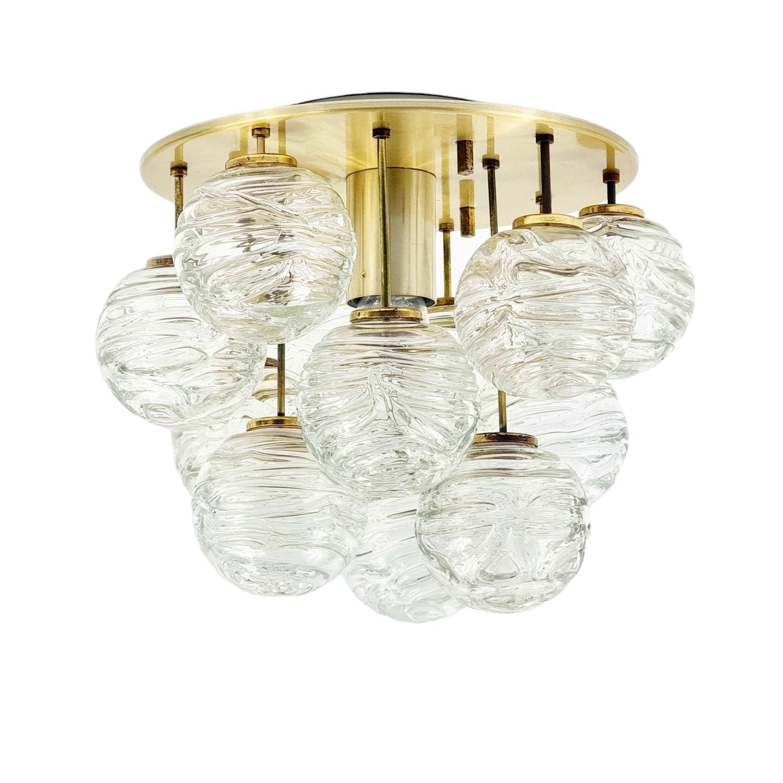 Mid Century Murano Glas & Messing Plafondlamp Van Doria Leuchten, Duitsland, Jaren 1960