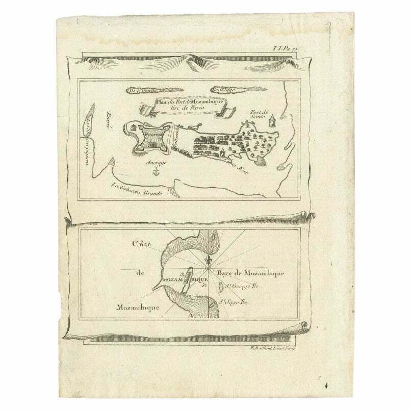 Antique Map Of Mozambique Bay And A Map Fort De Mozambique, C.1759