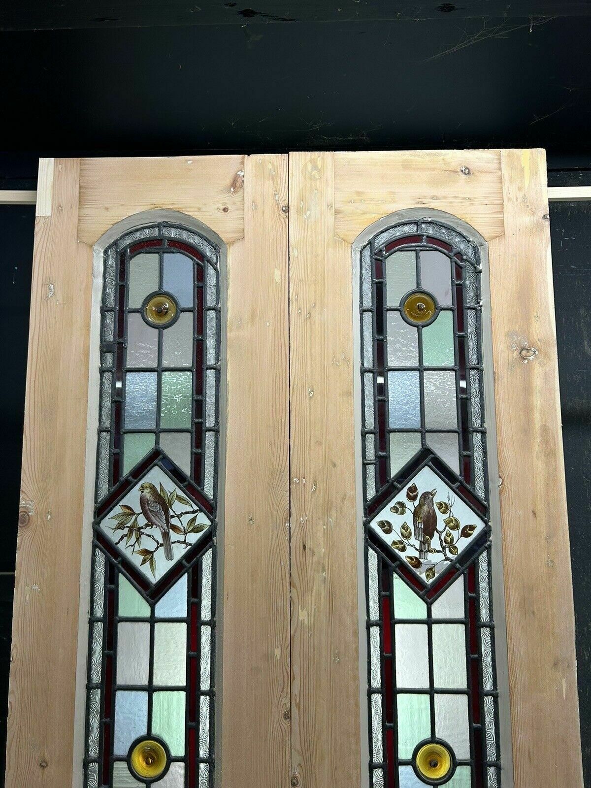 photo furniture Edwardian Stained Glass Doors Antique Period Reclaimed Old French Double Leaded