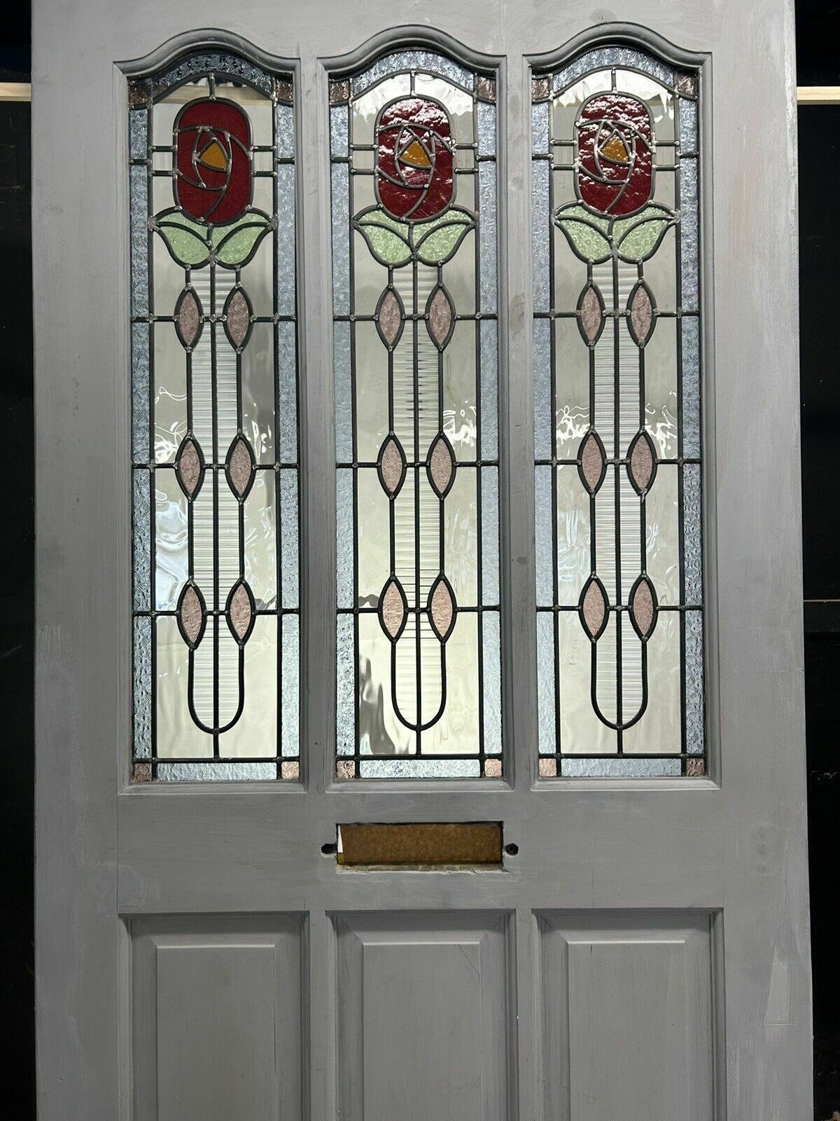 Large Edwardian Stained Glass Front Door Antique Period Reclaimed Old Leaded photo for sale