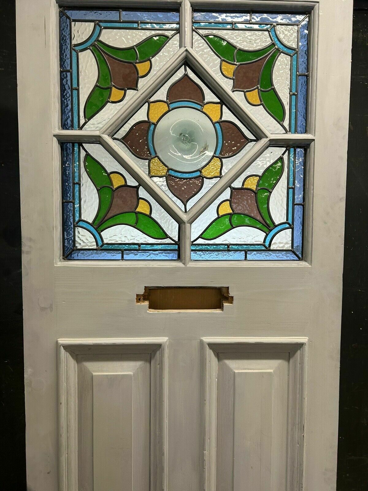 Art Deco Stained Glass Front Door Period Old Reclaimed Antique 20 30 Wood Leaded photo for sale
