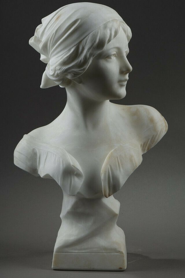 Alabaster Bust Of A Young Woman, Signed Cyprien photo for sale