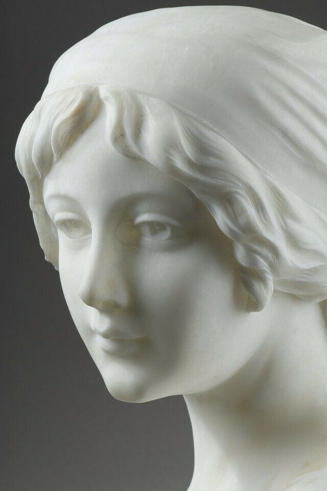 photo for sale Alabaster Bust Of A Young Woman, Signed Cyprien