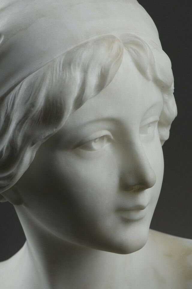 photo buy Alabaster Bust Of A Young Woman, Signed Cyprien