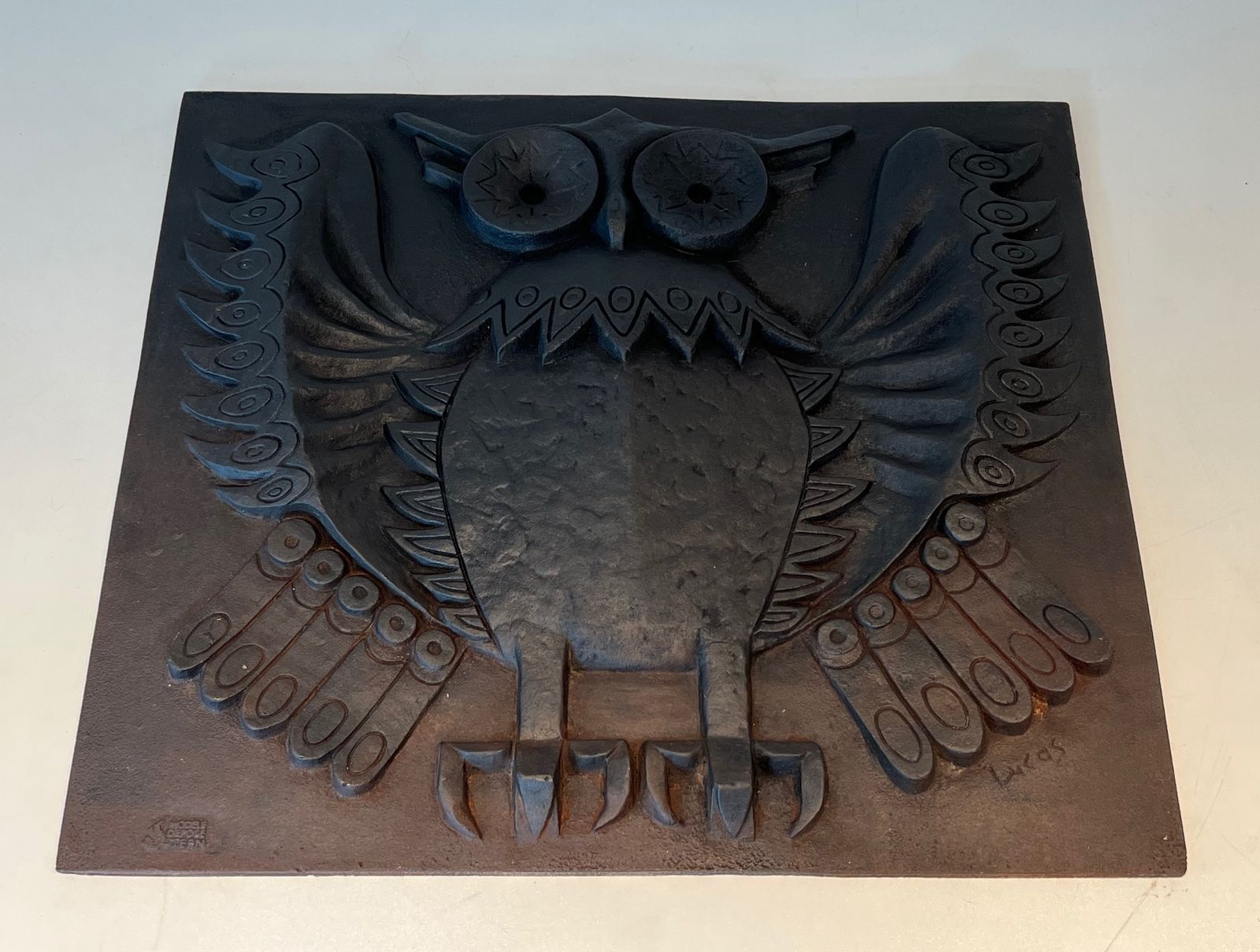 Modernist Cast Iron Fireplace Plate. Owl Model photo Home Fixtures
