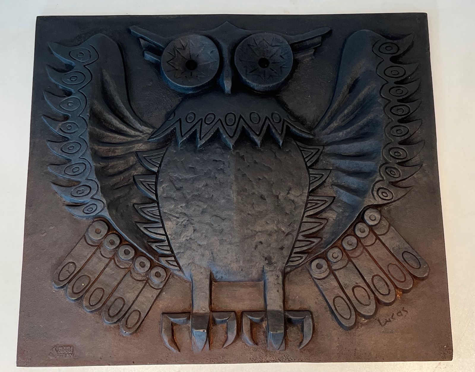 photo buy Modernist Cast Iron Fireplace Plate. Owl Model