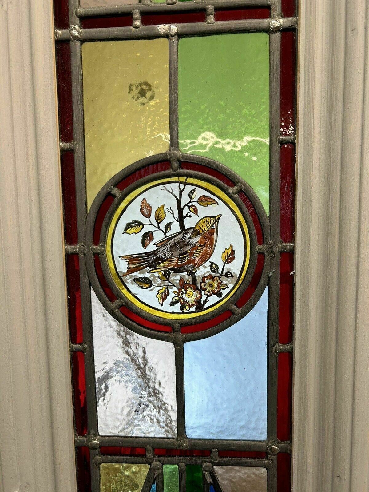 Victorian Stained Glass Front Door Antique Period Reclaimed Leaded Painted Birds photo buy