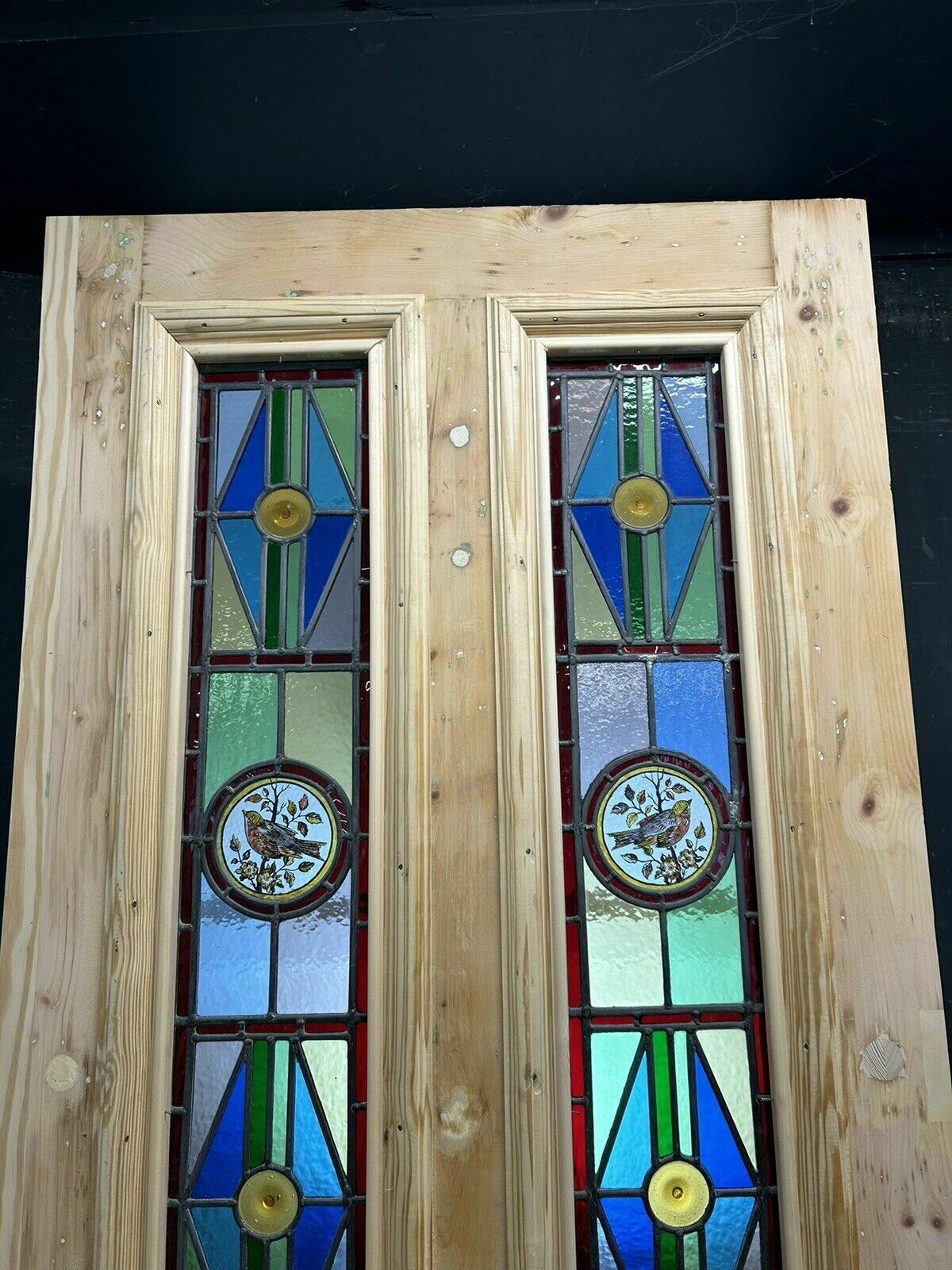 photo furniture Victorian Stained Glass Front Door Antique Period Reclaimed Leaded Painted Birds
