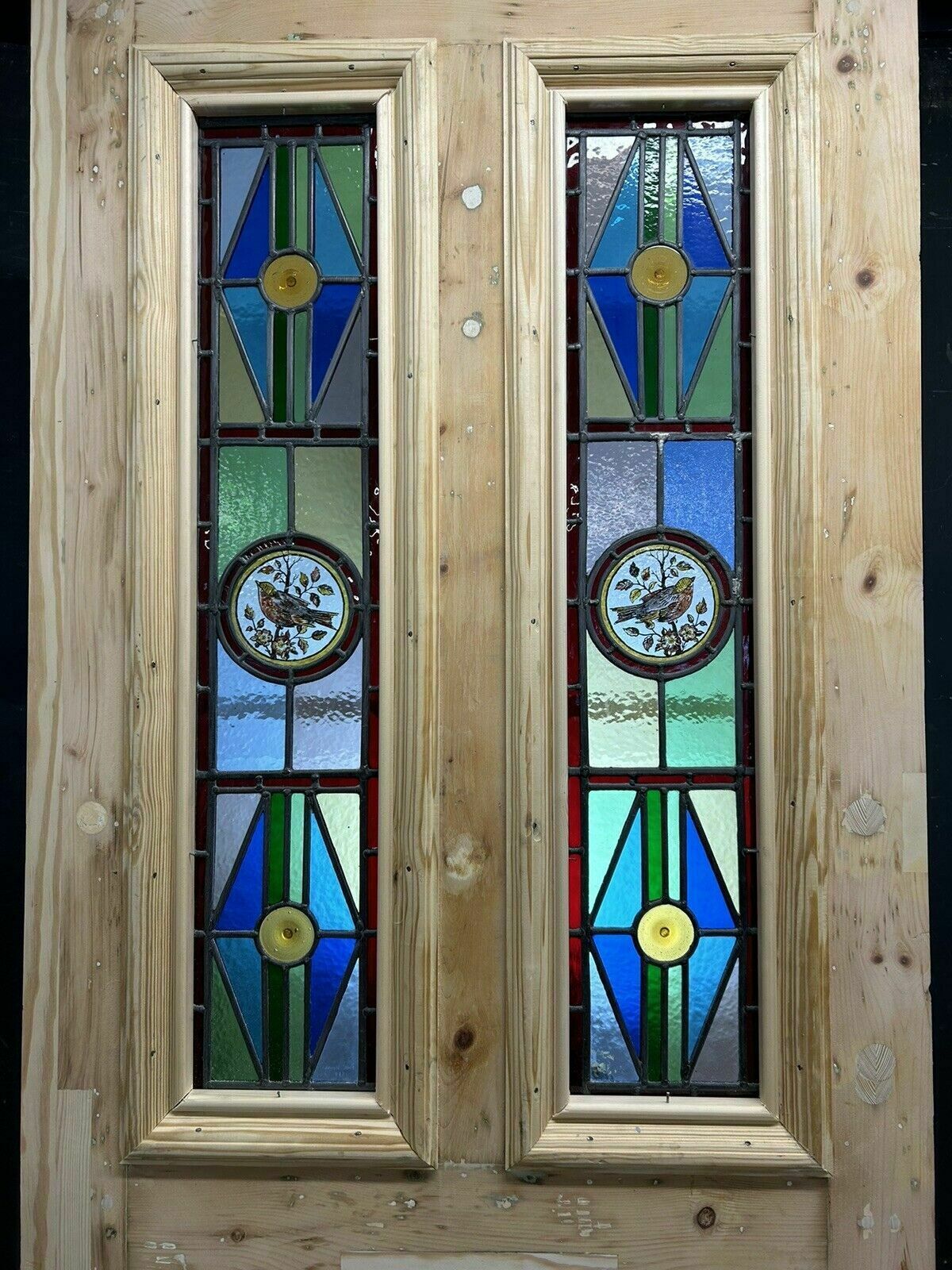 photo for sale Victorian Stained Glass Front Door Antique Period Reclaimed Leaded Painted Birds