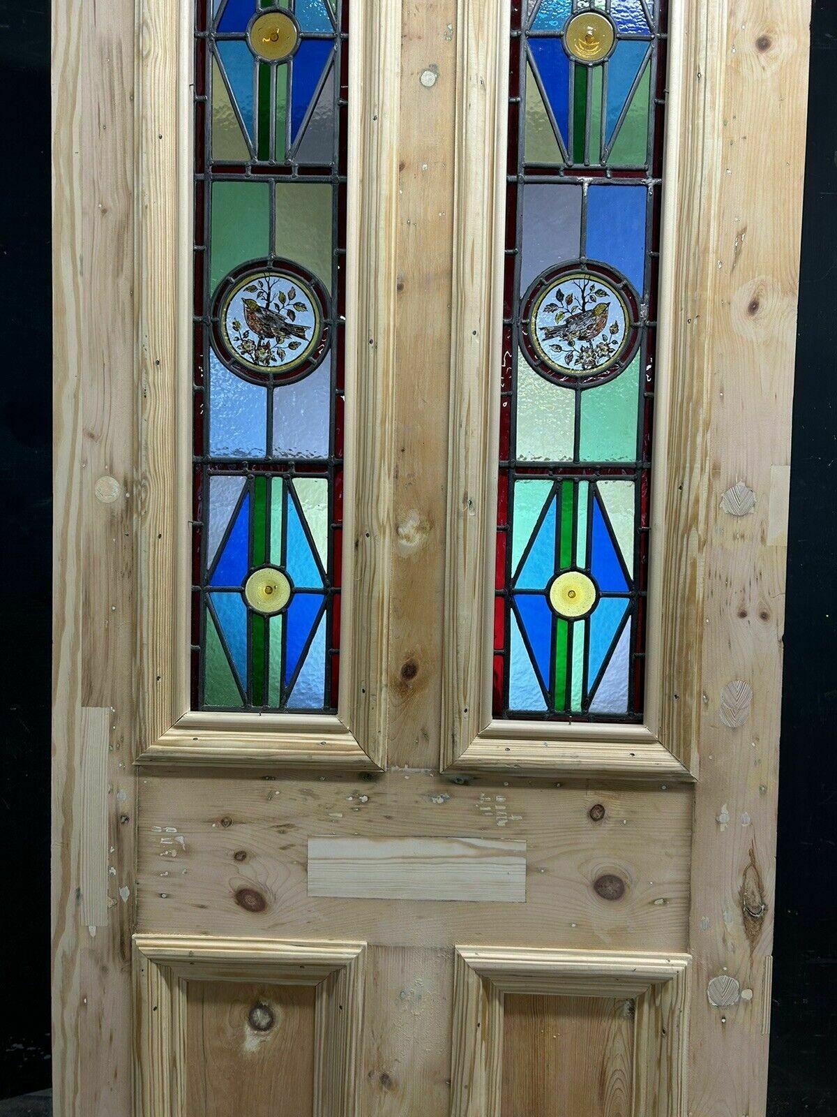 Home Fixtures Victorian Stained Glass Front Door Antique Period Reclaimed Leaded Painted Birds photo