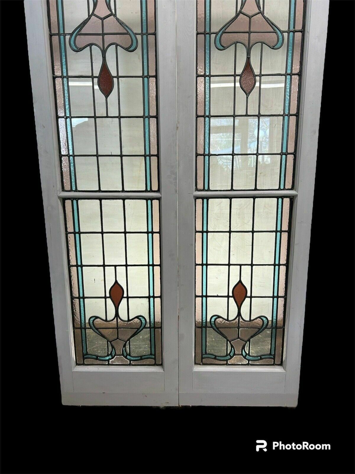 Edwardian Stained Glass Doors Antique Period Reclaimed Old French Double Leaded photo Home Fixtures