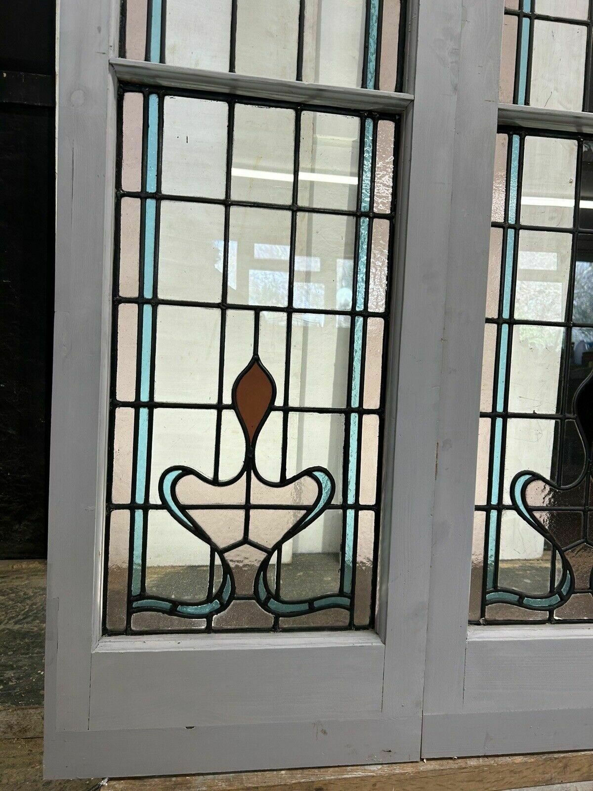photo furniture Edwardian Stained Glass Doors Antique Period Reclaimed Old French Double Leaded