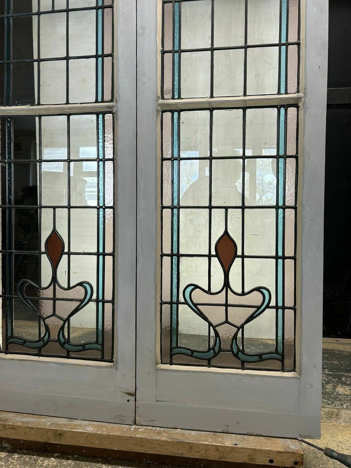 photo vinterior Edwardian Stained Glass Doors Antique Period Reclaimed Old French Double Leaded