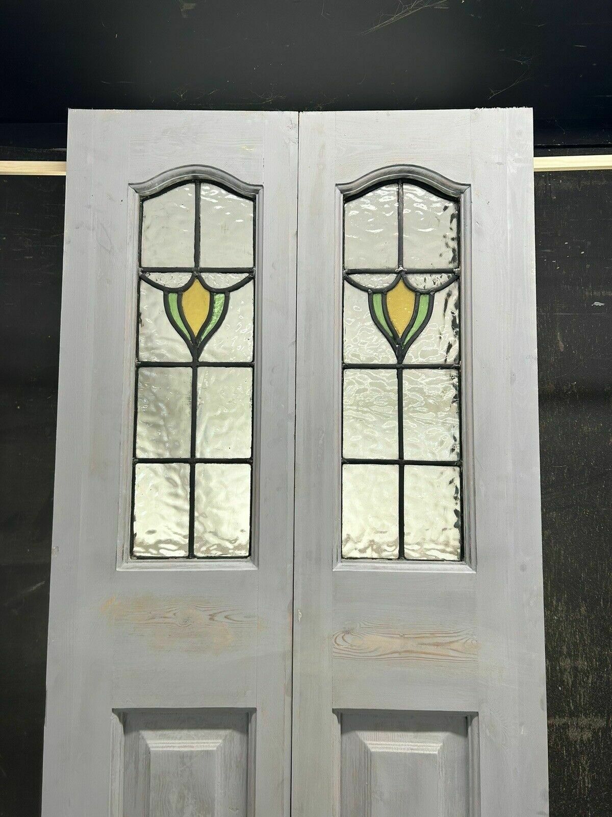 Edwardian Stained Glass Doors Antique Period Reclaimed Old French Double Leaded photo furniture