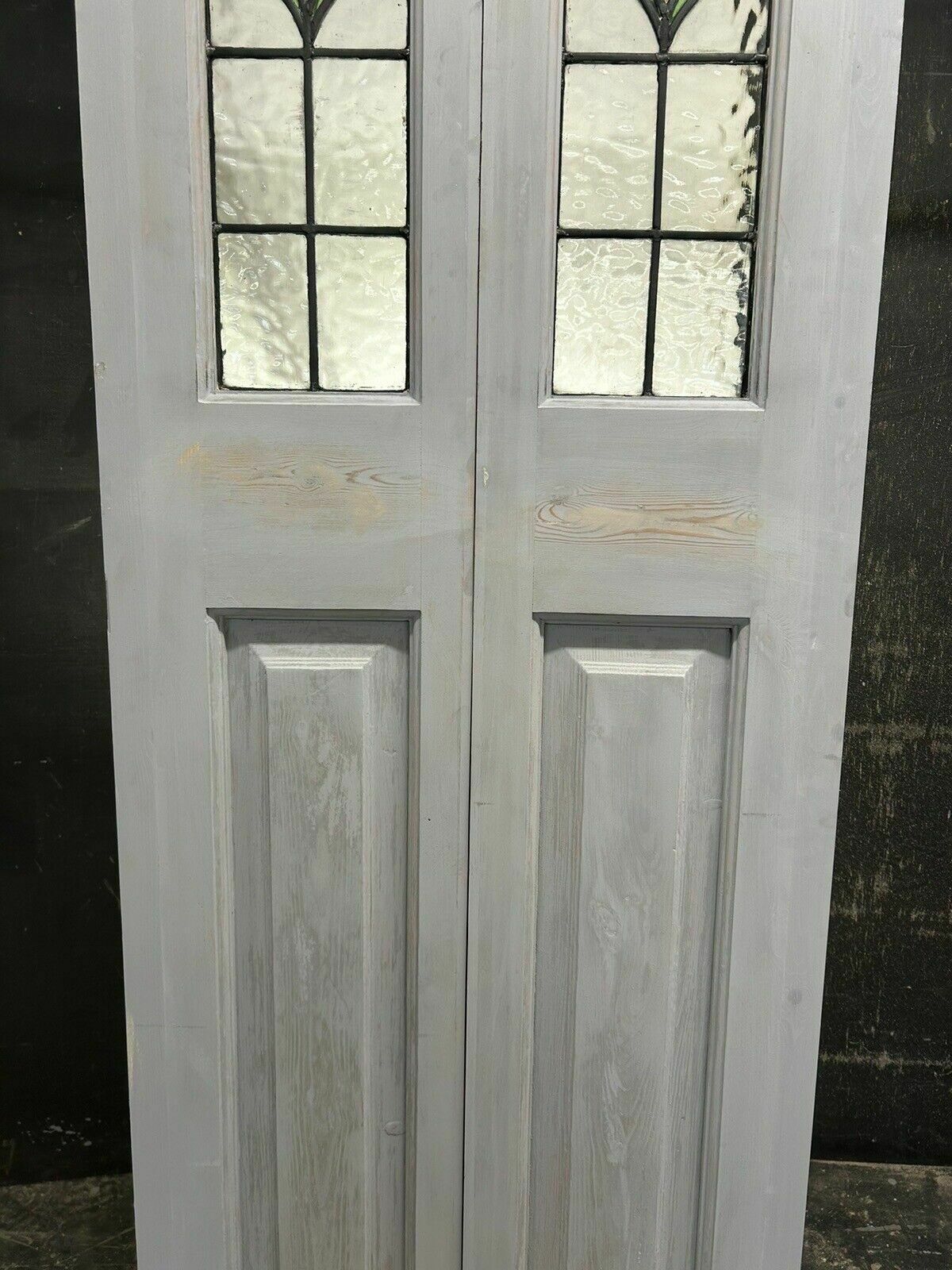 Edwardian Stained Glass Doors Antique Period Reclaimed Old French Double Leaded photo Home Fixtures