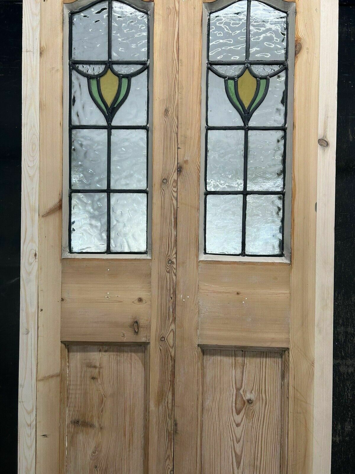 photo for sale Edwardian Stained Glass Doors Antique Period Reclaimed Old French Double Leaded