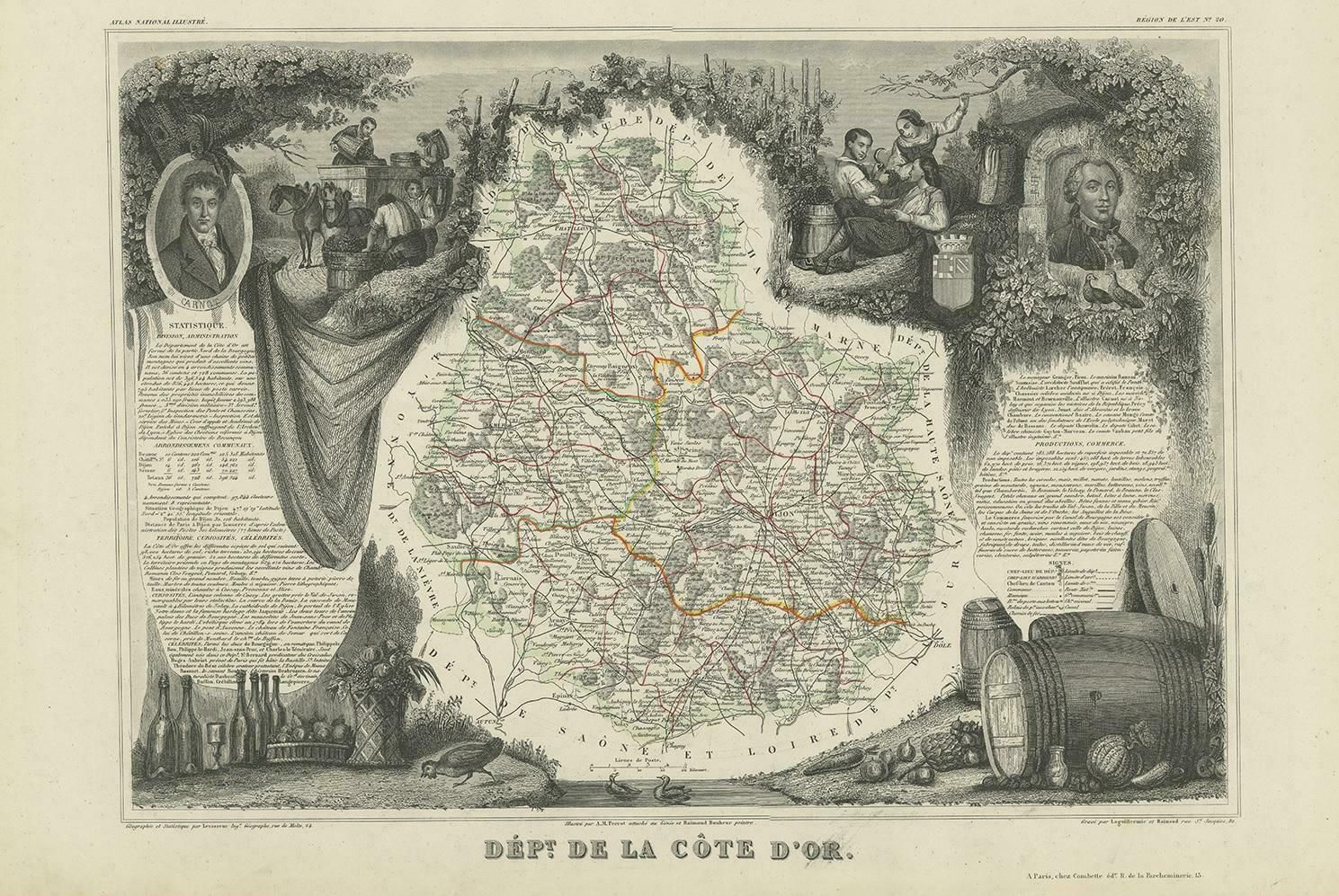 Antique Map Of Côte D'or ‘France’ By V. Levasseur, 1854 photo furniture