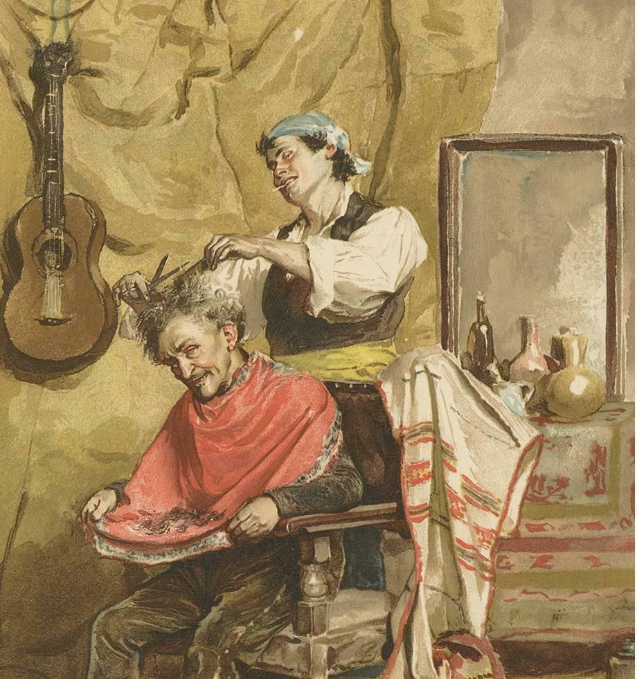 Antique Print Of A Spanish Barber Made After C.S. Reinhart, Circa 1893 photo for sale