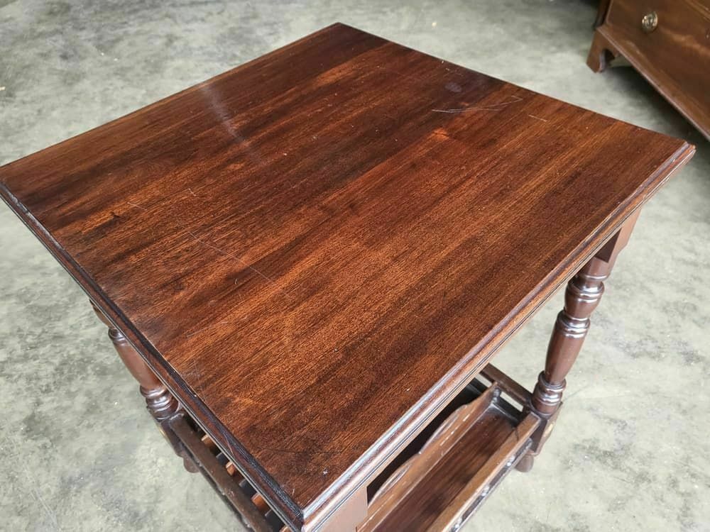 Antique Edwardian 2 Tier Mahogany Square Side End Lamp Table Music Filing photo vinterior