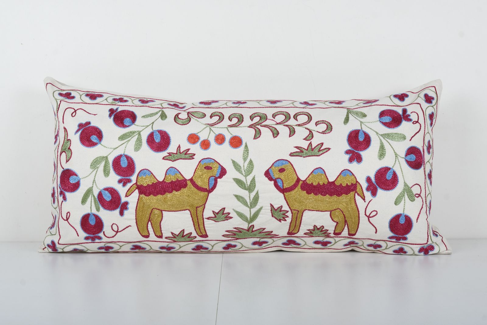 Kingsize Camel Pictorial Suzani Pillow Cover, Animal Embroidery Tribal Bedding Cushion Case photo furniture