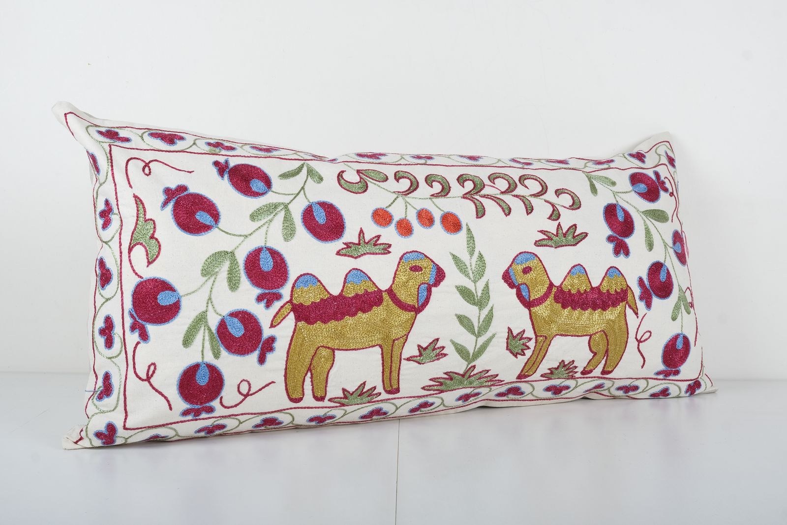Kingsize Camel Pictorial Suzani Pillow Cover, Animal Embroidery Tribal Bedding Cushion Case photo 105.0