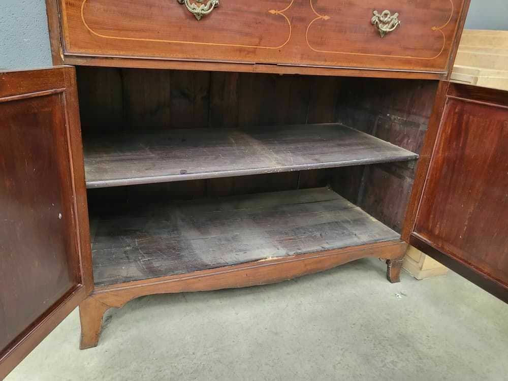 Antique Georgian Inlaid Mahogany Large Secretaire Bookcase Splayed Legs Drawers photo vinterior