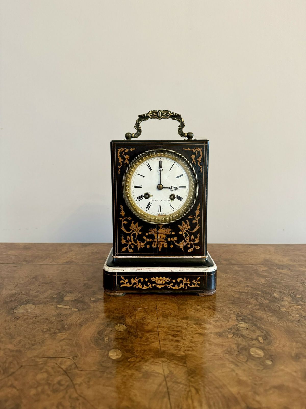 Fine Quality Antique 19th Century Marquetry Inlaid Mantle Clock By Thomas A Paris photo furniture