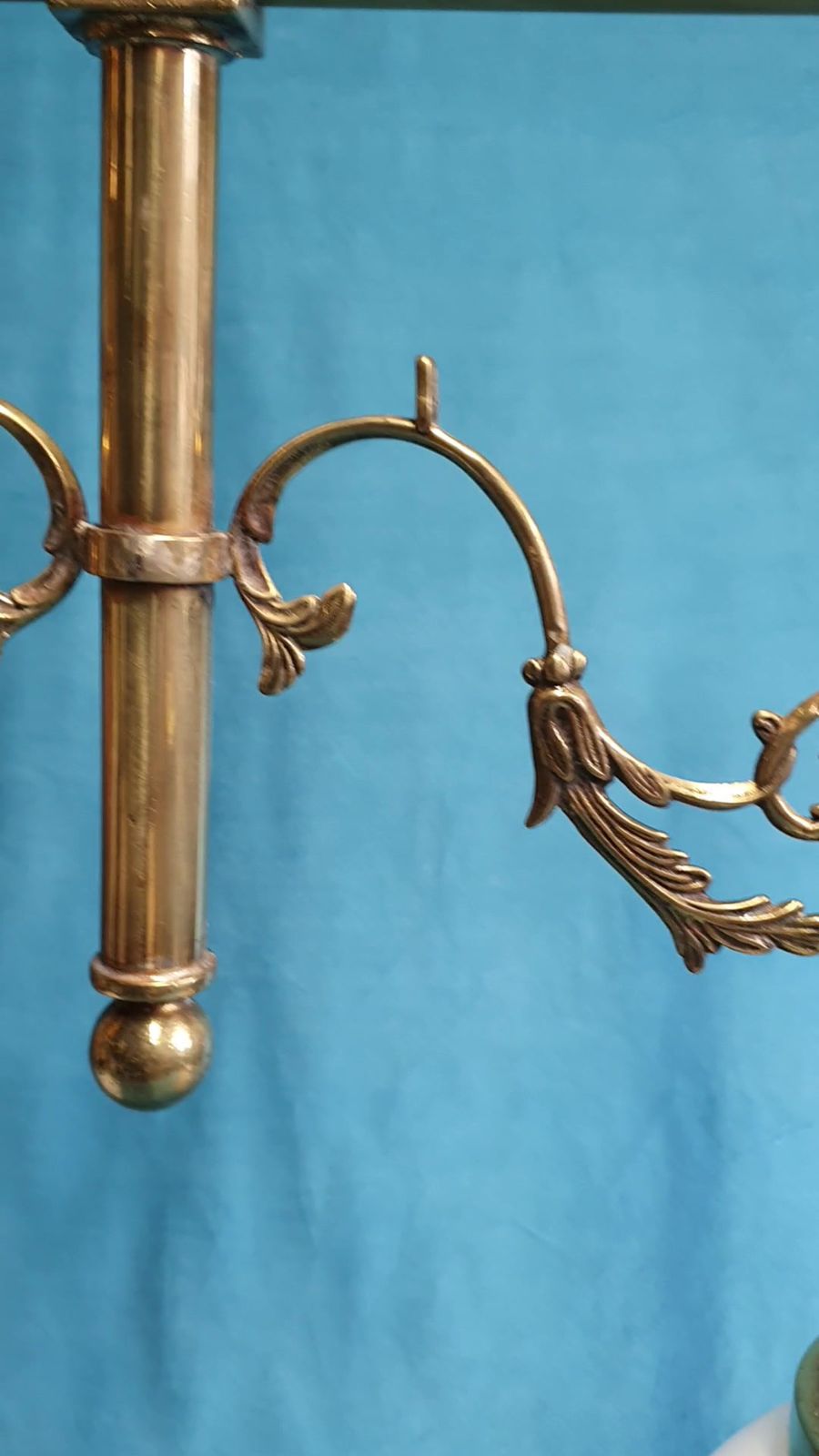 photo for sale Early 20th Century Gothic Style Chandelier In Brass With Glass Globes