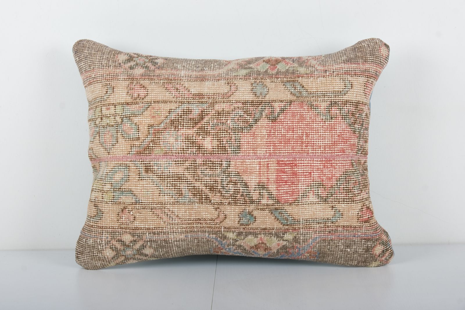 Muted Tan Carpet Pillow, Faded Ethnic Turkish Yastik Pillow, Oushak Pillow Cover