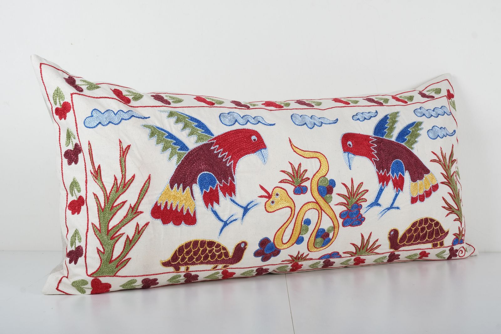 Tashkent Suzani Animal Bedding Pillow Case Made From A 19th Century Suzani   Lumbar Fish And Snake Cushion Cover photo furniture