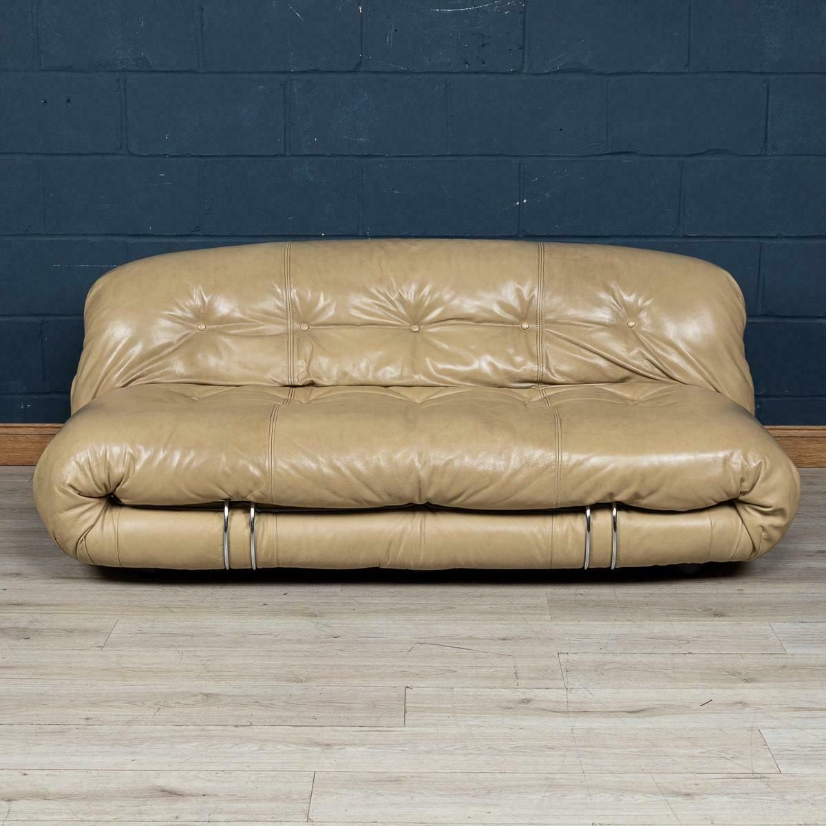 Italian 20th Century Beige "Soriana" Leather Sofa By Tobia Scarpa For Cassina photo furniture