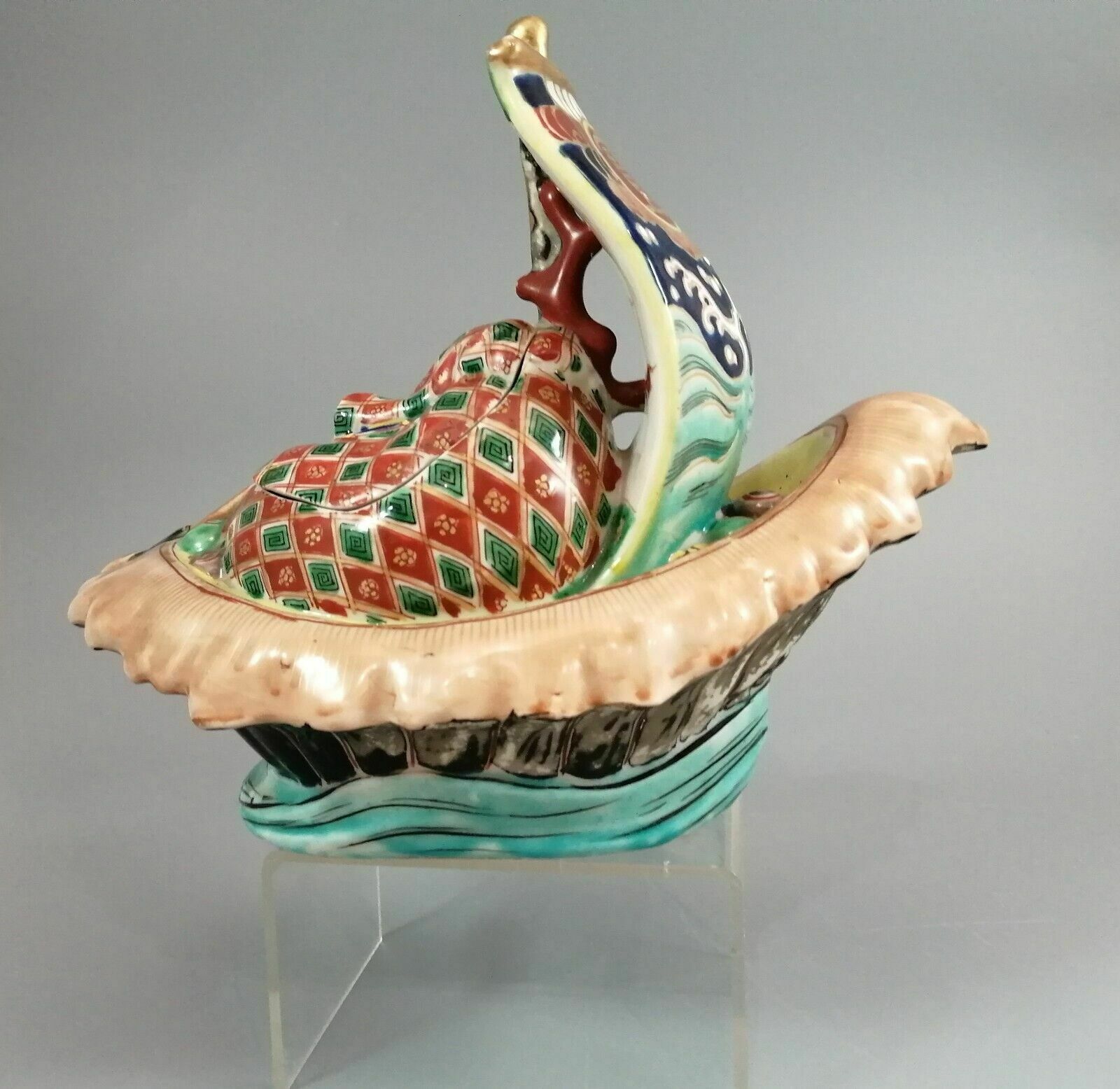 Japanese Kutani Censer In The Shape Of A Treasure Ship, Takarabune, Meiji Period