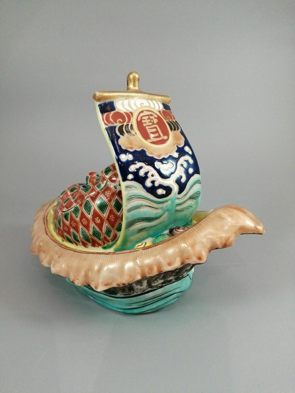 Japanese Kutani Censer In The Shape Of A Treasure Ship, Takarabune, Meiji Period photo furniture