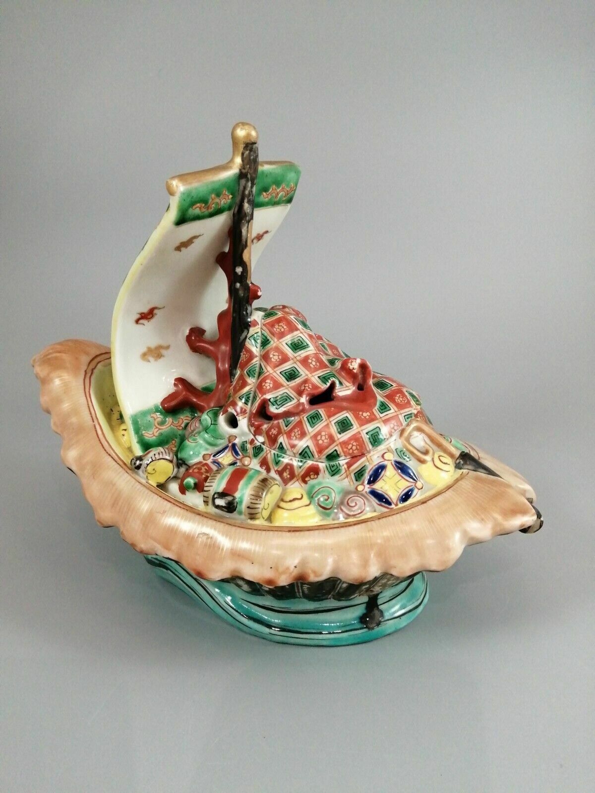 Japanese Kutani Censer In The Shape Of A Treasure Ship, Takarabune, Meiji Period photo buy